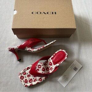 NEW COACH Women's Thong Kitten Heel With Floral Print Bold Red CBM86 US 6.5